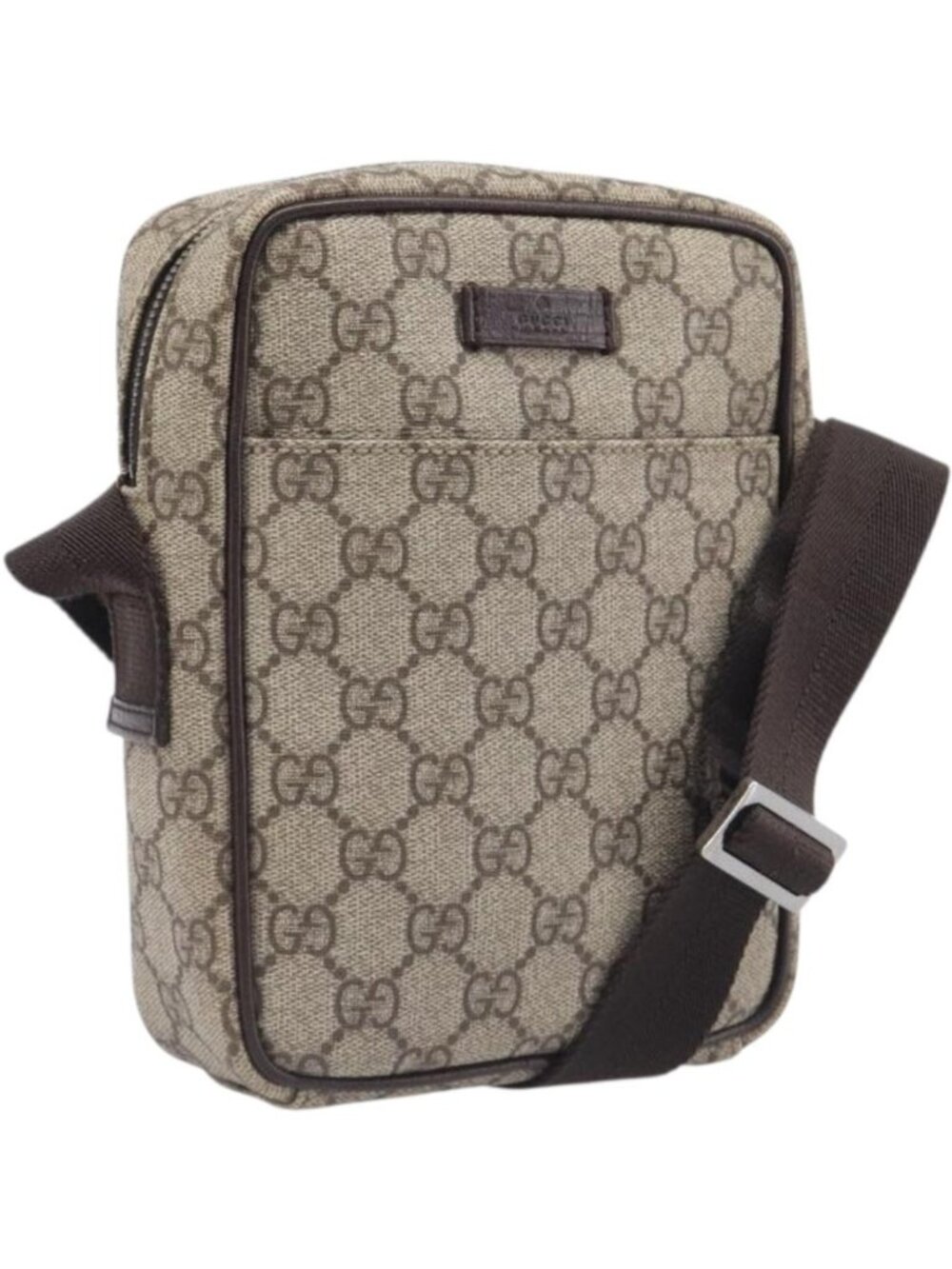 GUCCI GG Supreme Shoulder Bag PVC Beige Silver 122754